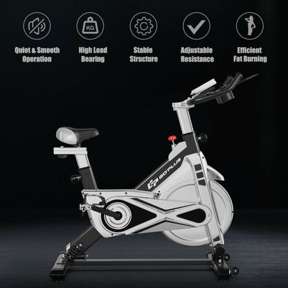 Stationary Silent Belt Adjustable Exercise Bike with Phone Holder and Electronic Display