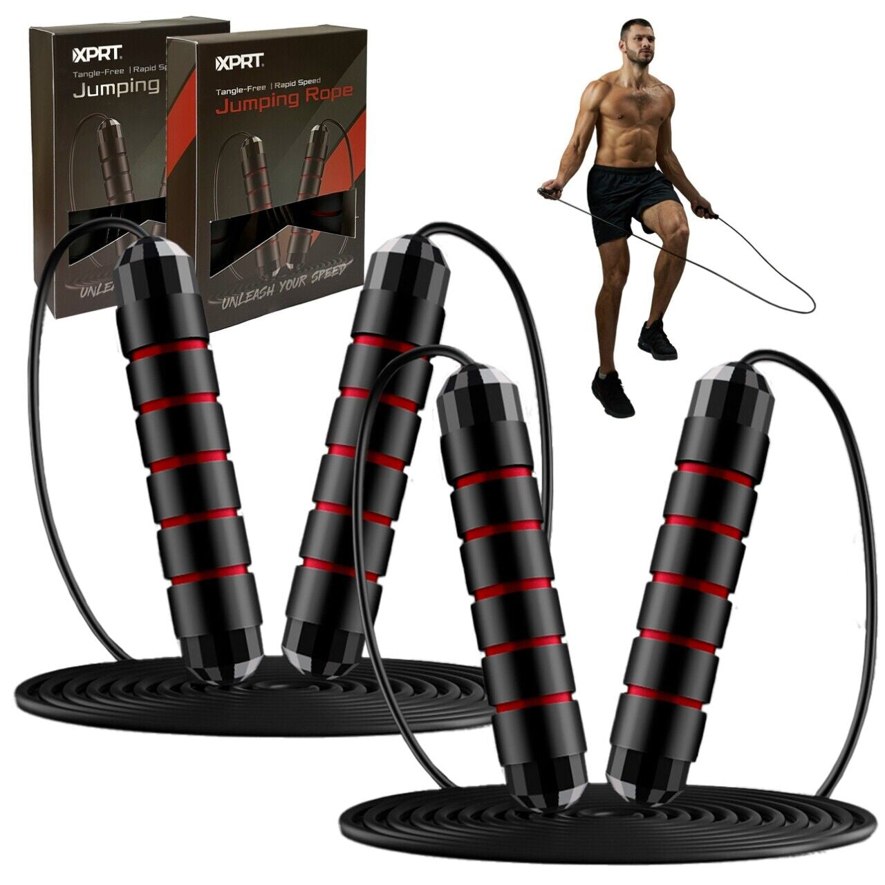 XPRT Fitness Pro Jump Rope - Tangle-Free with Ball Bearings, Adjustable 13Ft