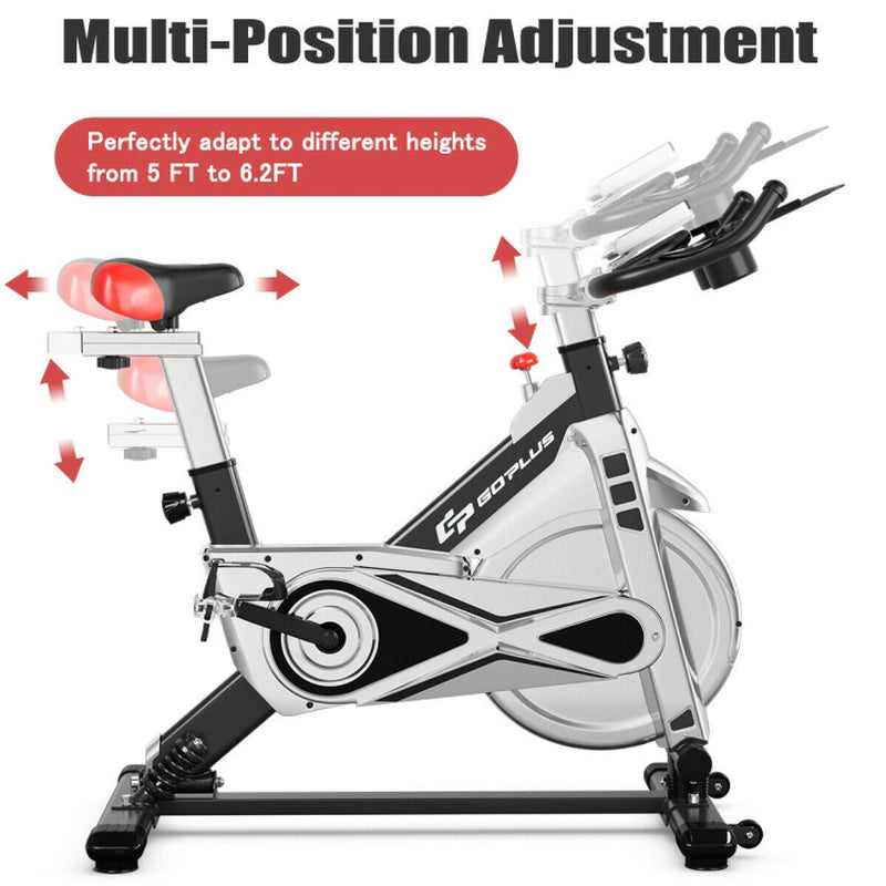 Stationary Silent Belt Adjustable Exercise Bike with Phone Holder and Electronic Display