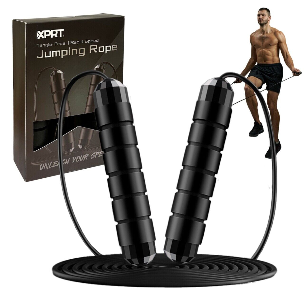 XPRT Fitness Pro Jump Rope - Tangle-Free with Ball Bearings, Adjustable 13Ft